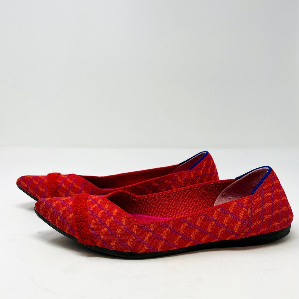 Rothy's The Point Pomegranate Grid Size 6 Slip On Ballet Flats Pink Orange